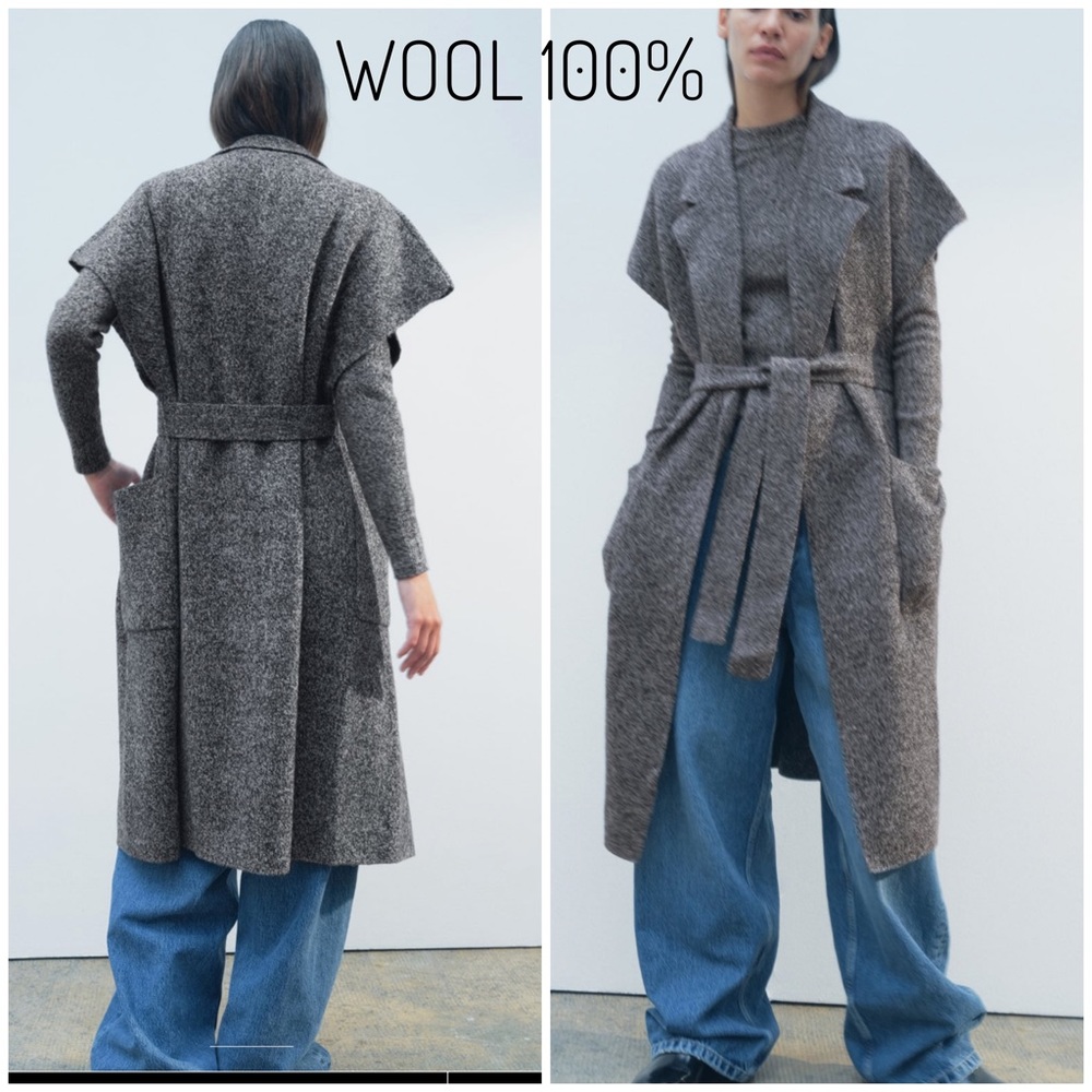 Zara 100% Wool flecked belted coat vest